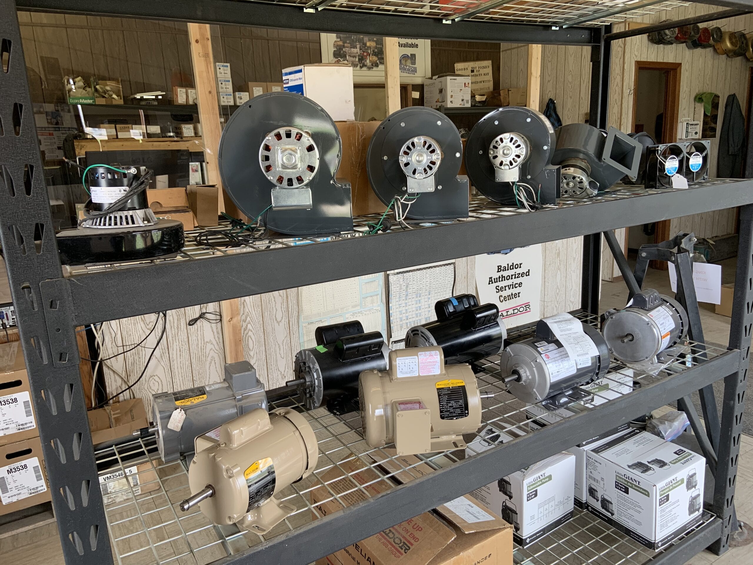 Motor and parts displayed on the rack